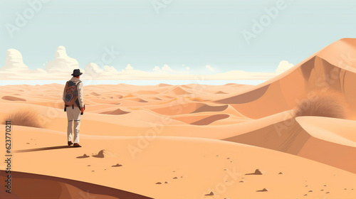 journey man hike adventure desert backpack landscape trek hiking walking travel. Generative AI.