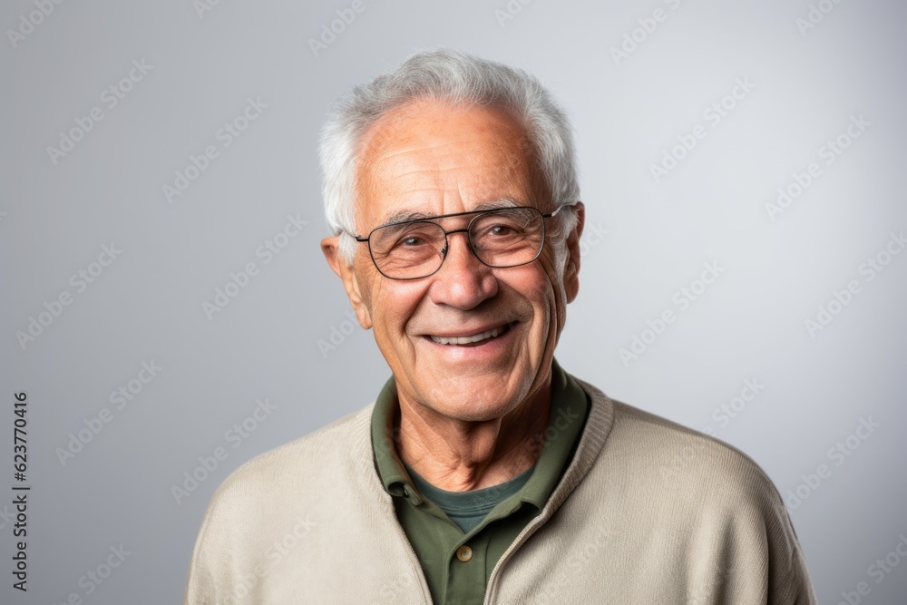 Portrait of a happy senior man with eyeglasses against grey background Portrait of a happy senior man with eyeglasses against grey background