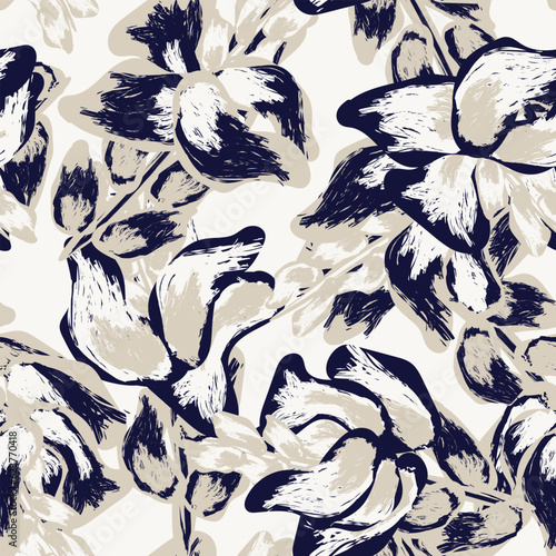 Blue Abstract Floral Seamless Pattern Design