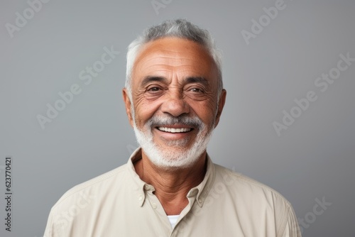 Portrait of a smiling mature man looking at camera over grey background