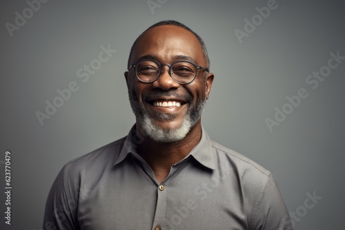 Cheerful african american man in eyeglasses looking at camera