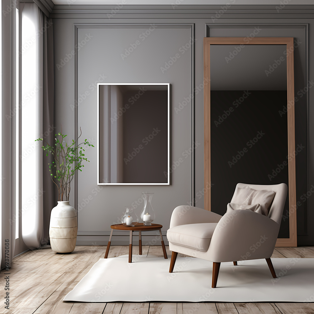 Fototapeta premium Modern living room with chair and table, Frame mockup 