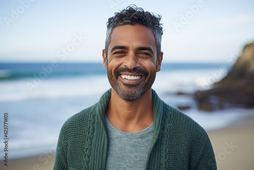 Portrait of smiling man standing on beach at the day time with ocean in background © Robert MEYNER