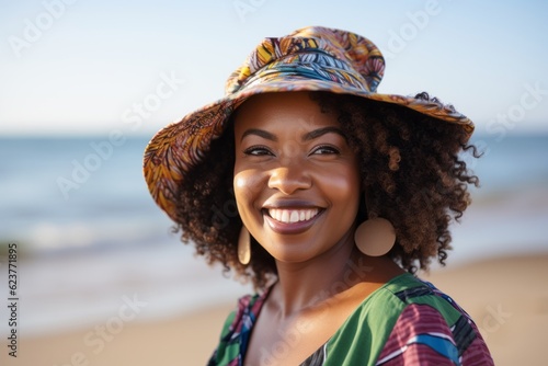 Portrait of a smiling african american woman on the beach