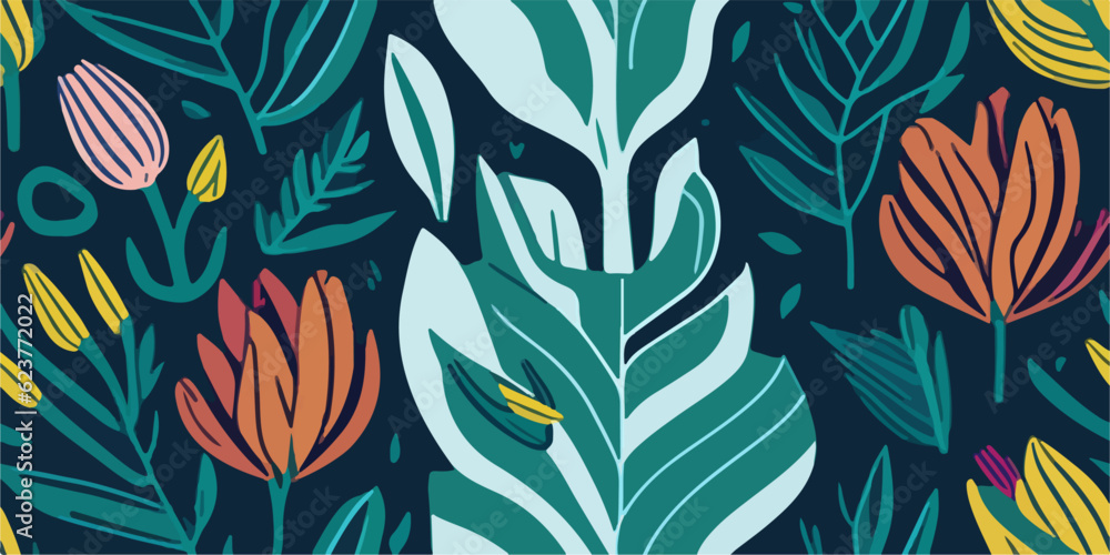 Paradise Garden, Vector Illustration of Tulip Pattern in Bloom