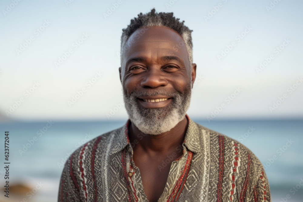 Portrait of smiling mature man standing on beach at the day time Portrait of smiling mature man standing on beach at the day time