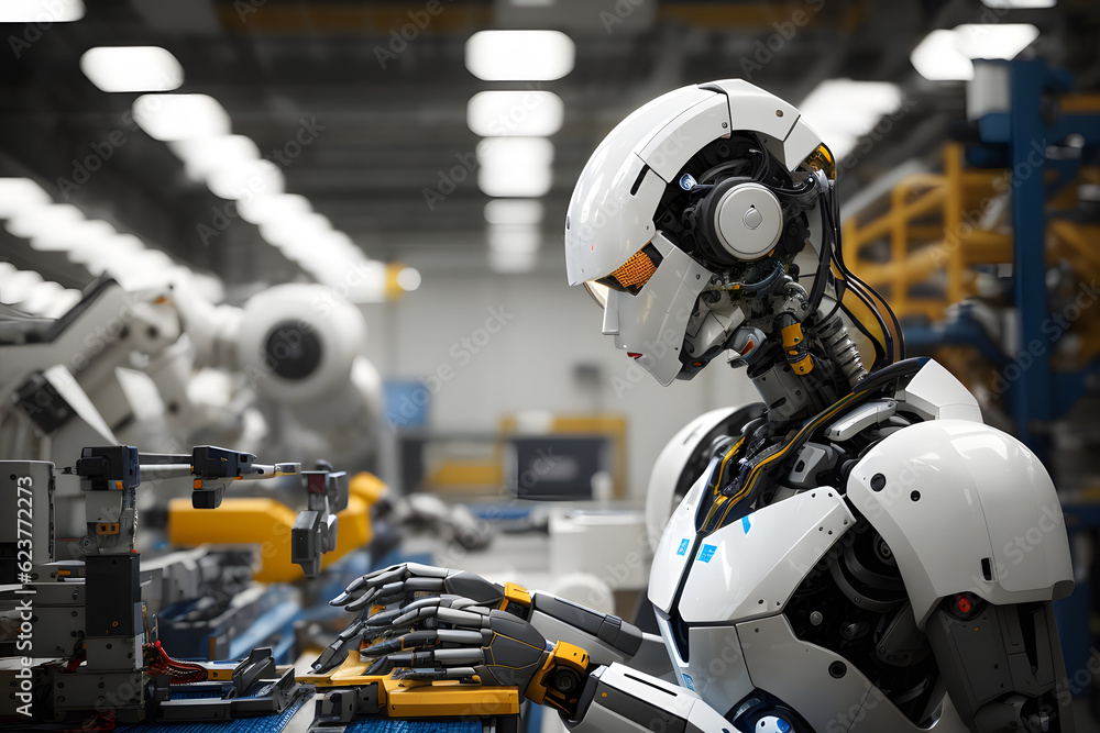 Fototapeta premium Humanoid robot working in a factory