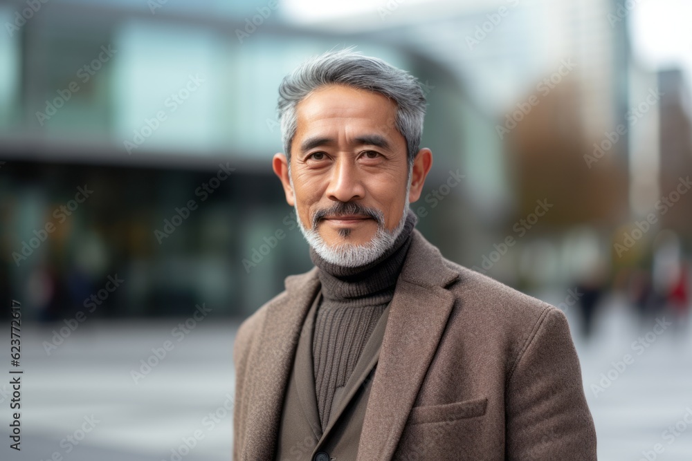 Portrait of a middle-aged Asian man with a gray beard