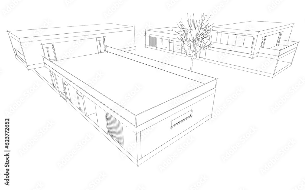 Fototapeta premium architectural drawing 3d illustration 