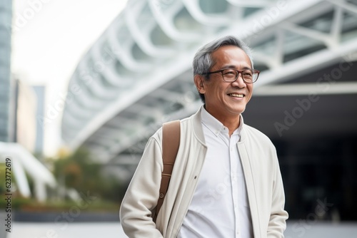 Portrait of happy asian senior man smiling and looking at camera