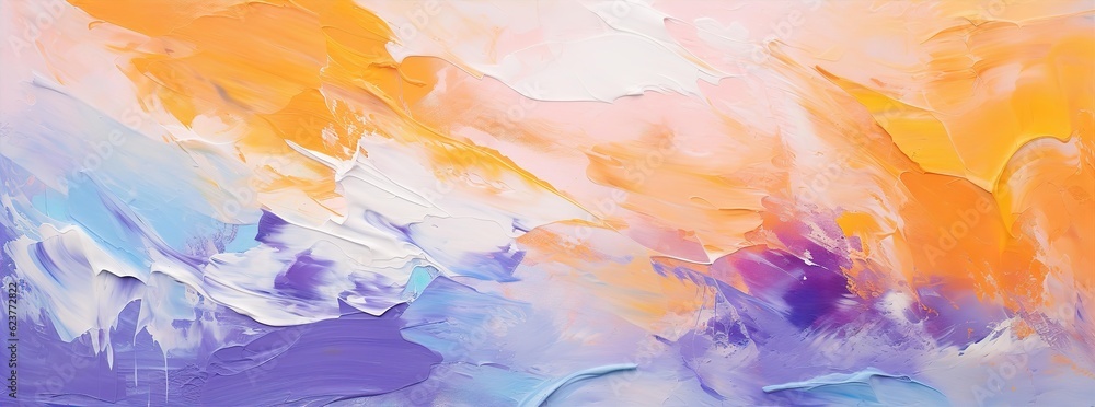Close-up of abstract rough colorful multicolored art painting texture, with oil brushstrokes and palette knife paint on canvas (Generative Ai)