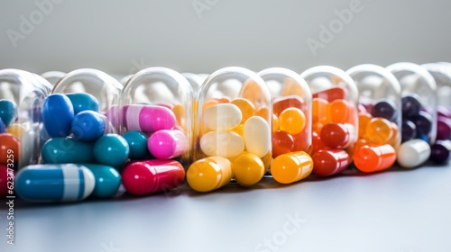 Colorful Medication Assortment on White Background. Medical Concept.