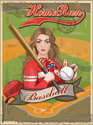 Young woman with softball bat and ball