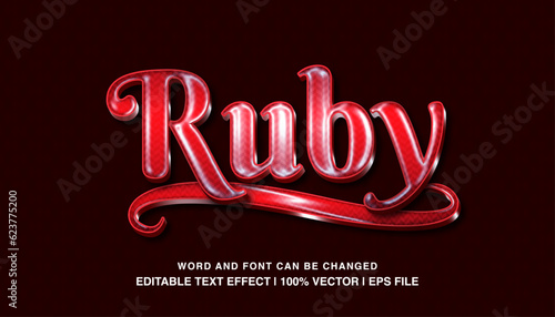 Ruby editable text effect template, red glossy luxury style typeface, premium vector