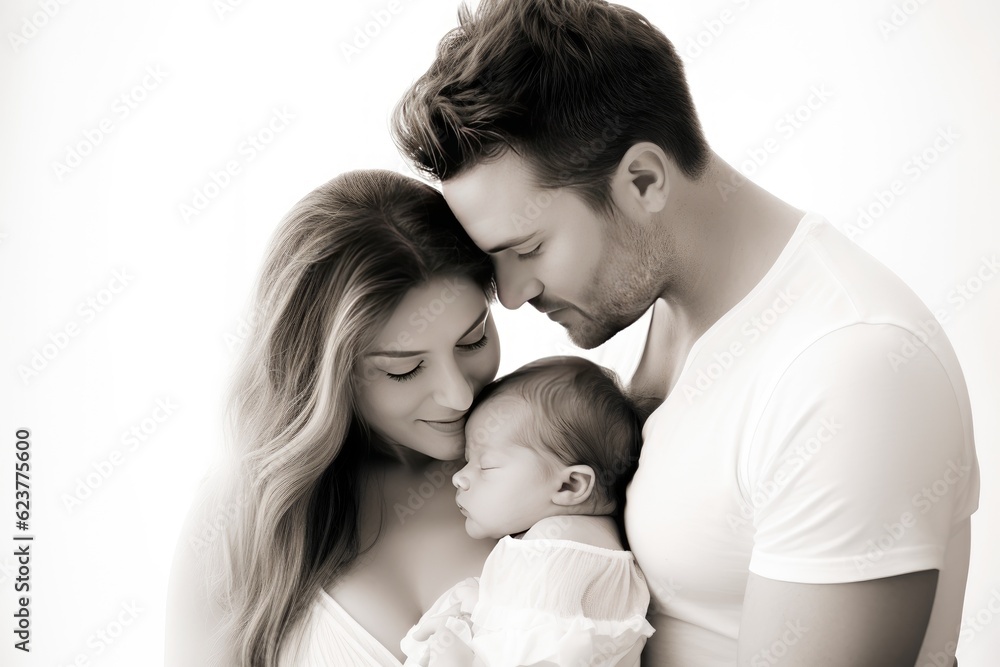 Both the mother and father lovingly cradle their newborn baby Both the mother and father lovingly cradle their newborn baby