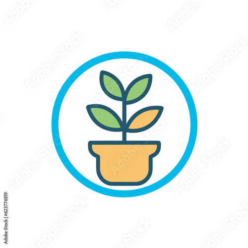 Vector of a flat vector icon of a potted plant in a blue circle
