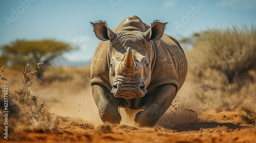 African Safari Photo Charging Rhinosaurus generative ai 04