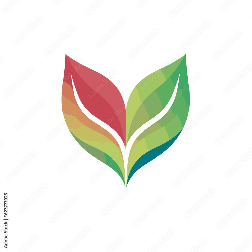 Vector of a simple and modern leaf logo in green and red colors