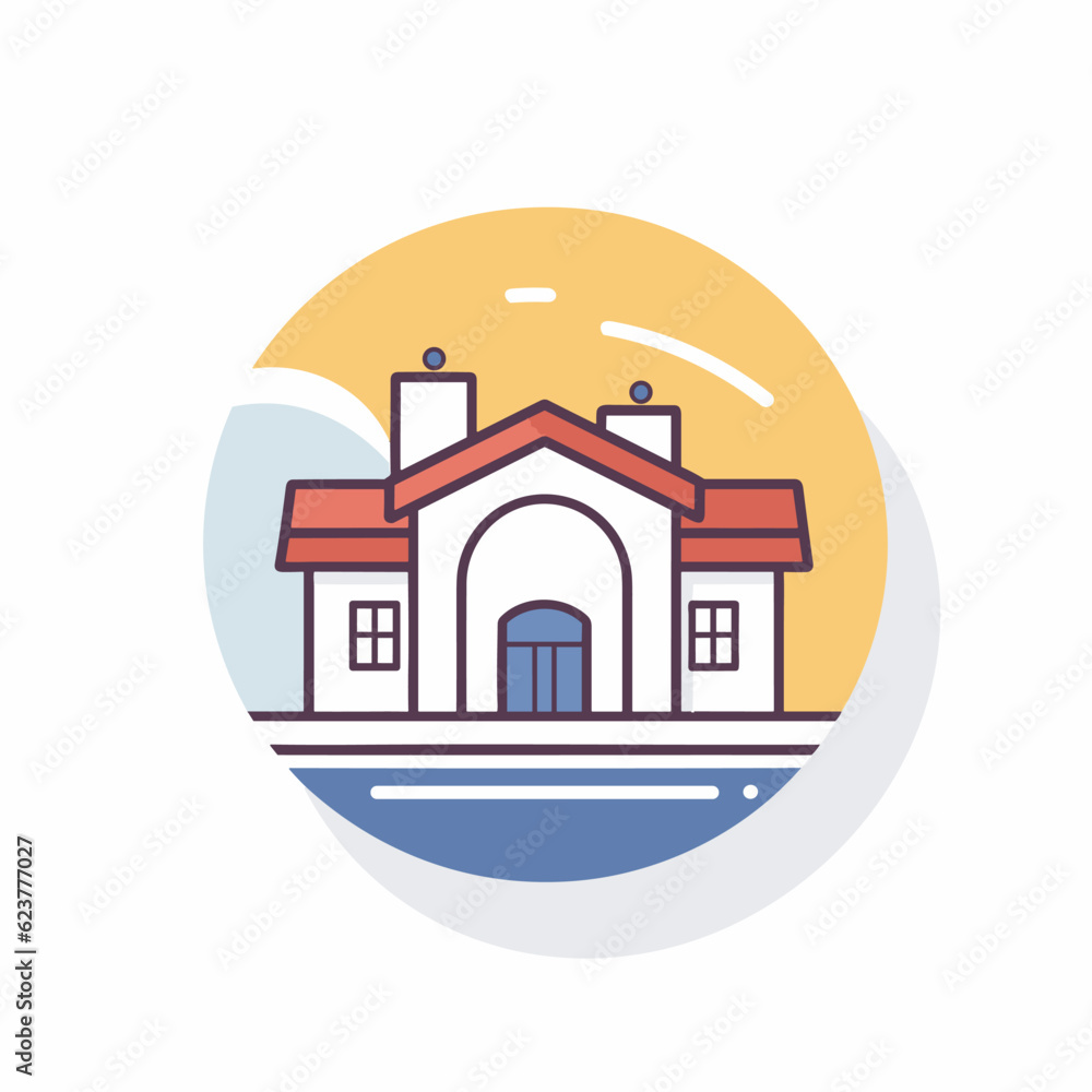 Vector of a white house with a red roof and a red door in a flat icon style Vector of a white house with a red roof and a red door in a flat icon style