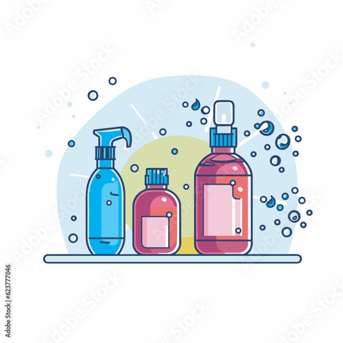 Vector of three bottles of hand sanitizers on a shelf