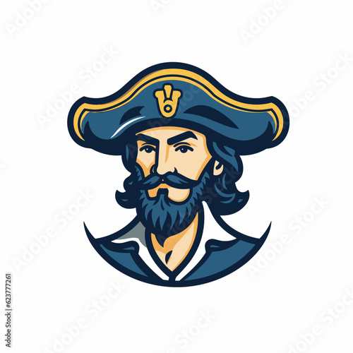 Vector of a flat vector icon of a bearded man wearing a pirate hat