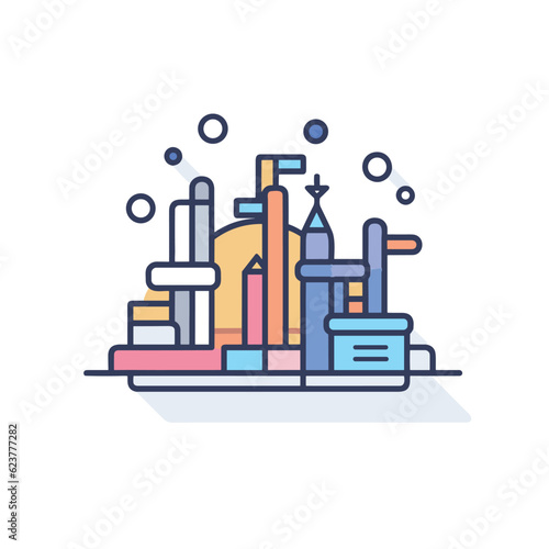 Vector of a flat icon vector of a cityscape with various buildings and structures