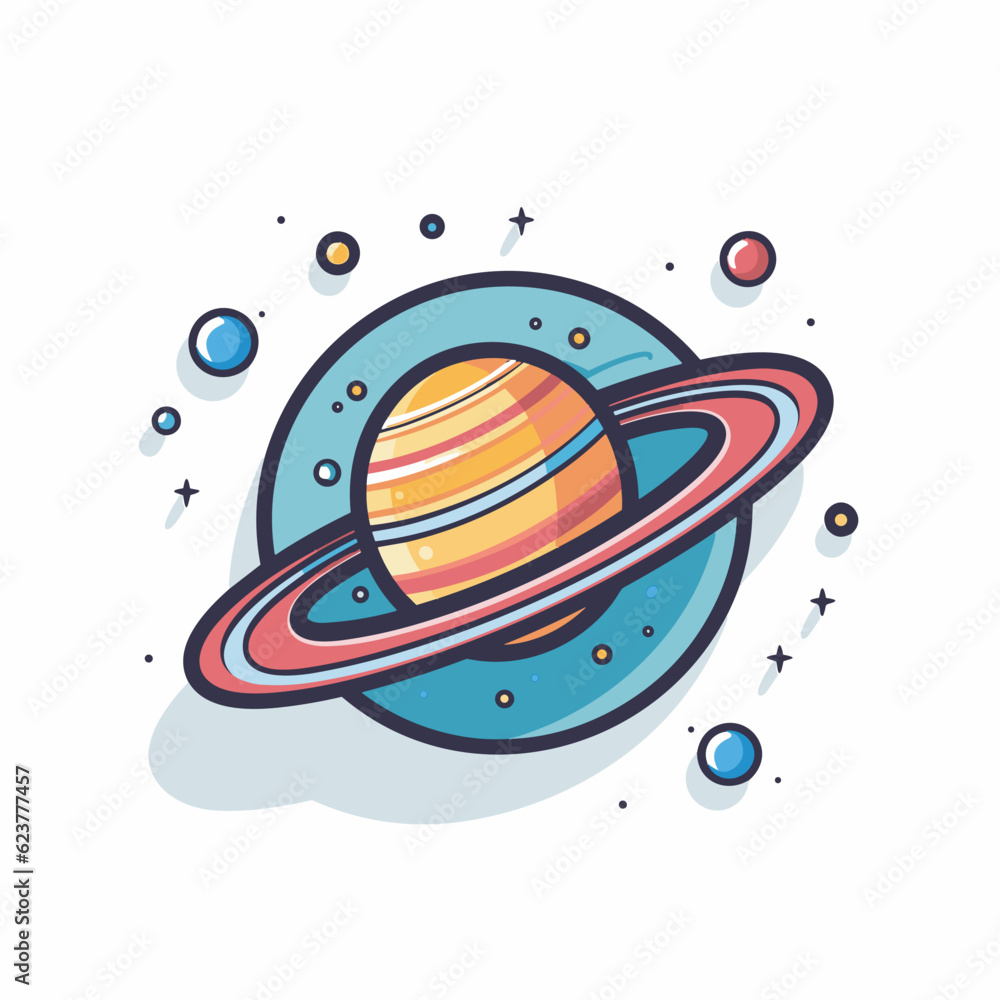 Fototapeta premium Vector of Saturn planet with stars in a flat icon style vector illustration