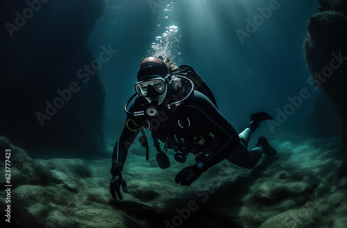 scuba diver explores the seabed