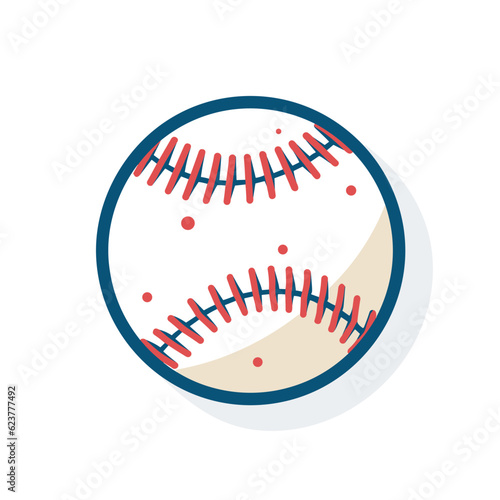 Vector of a flat icon of a baseball ball with red stitches in a circular pattern