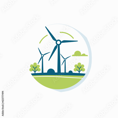 Vector of a flat vector icon of a wind farm with windmills and trees