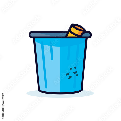 Vector of a flat vector icon of a blue trash can with a yellow lid
