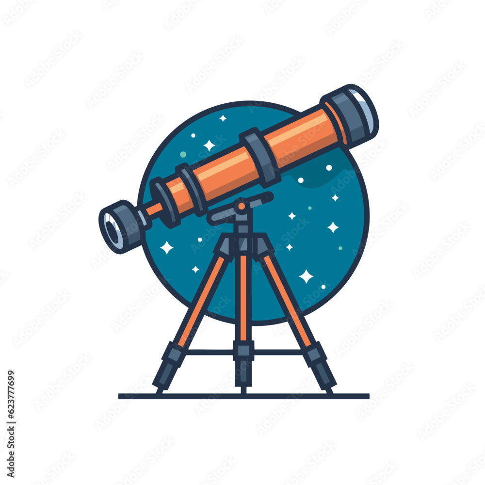 Fototapeta premium Vector of a flat vector icon of a telescope on a tripod