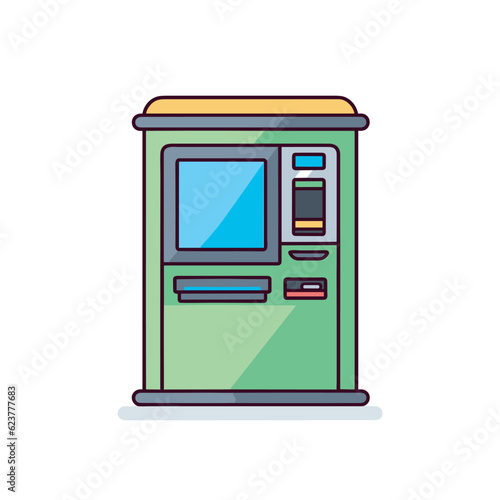 Vector of a flat vector icon of a green vending machine with a yellow top