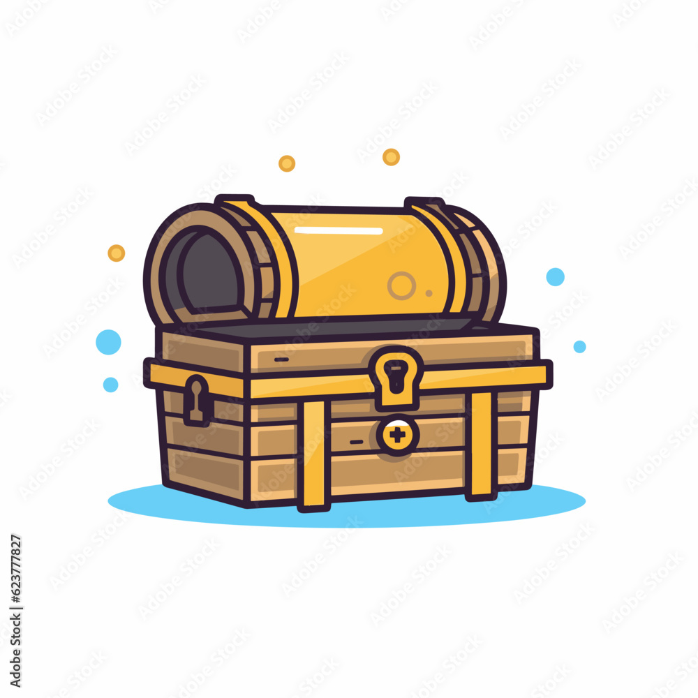 Vector of a flat vector icon of a wooden chest with a lock on it Vector of a flat vector icon of a wooden chest with a lock on it
