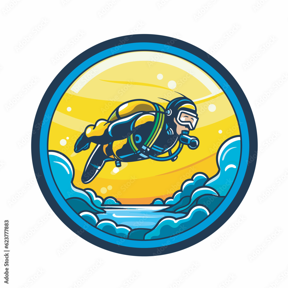 Vector of a man in a scuba suit diving into the ocean