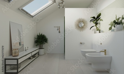Modern bathroom with accent green tiles