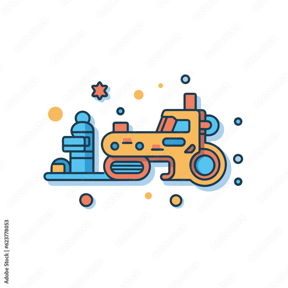 Vector of a flat icon vector of a tractor with a water bottle attached to its back