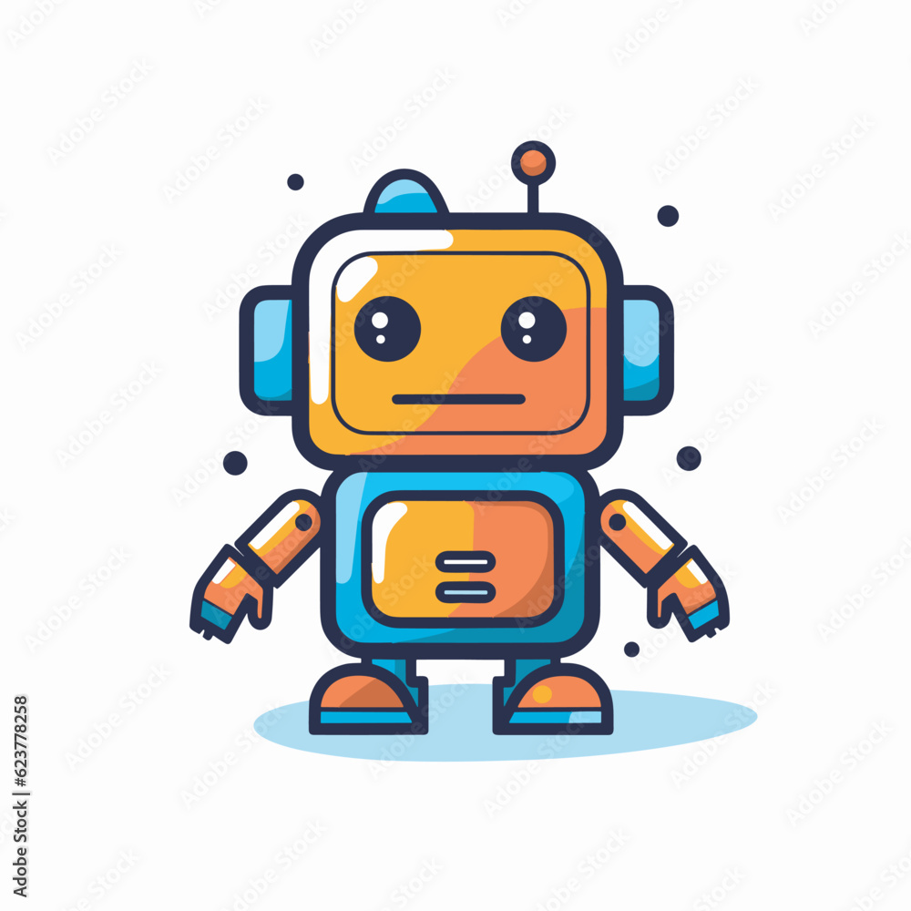 Vector of an orange and blue robot with big eyes in a flat icon style Vector of an orange and blue robot with big eyes in a flat icon style