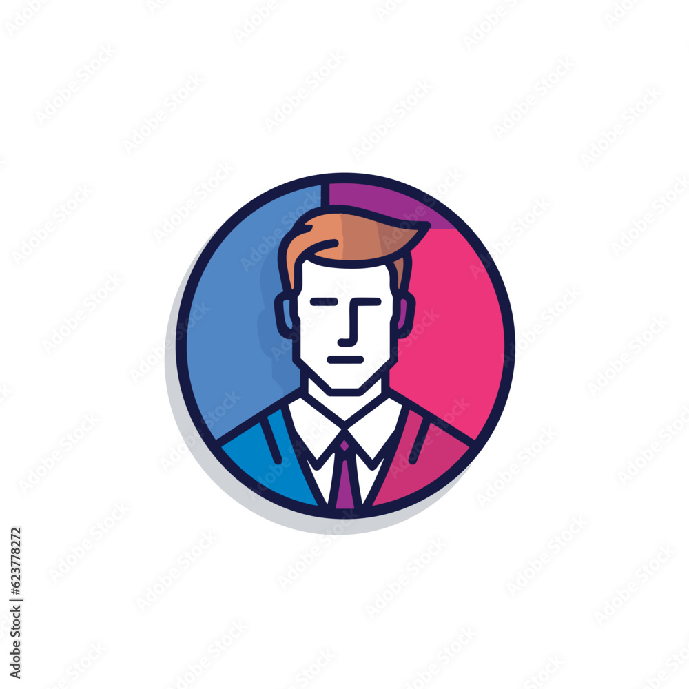 Vector of a flat icon of a man wearing a suit and tie in a circular shape