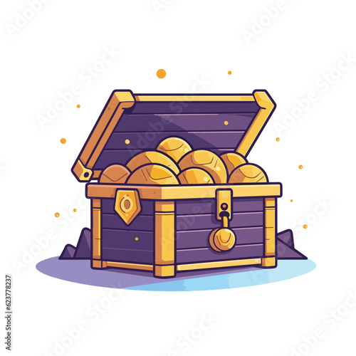 Vector of a flat icon vector of a wooden chest filled with gold coins