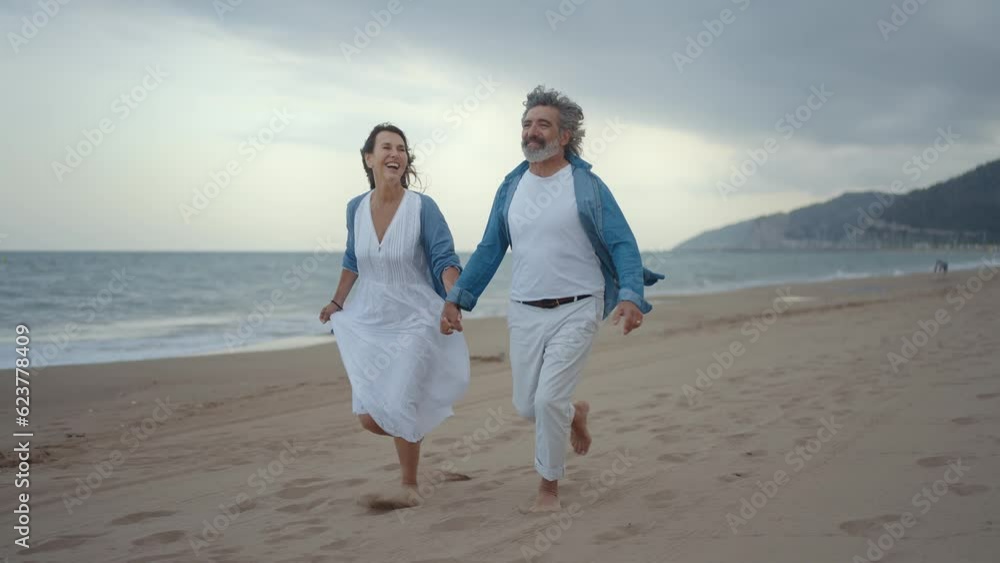 Cinematic video of a senior couple spending time on the beach and making different activities near the ocean. Romantic concept about a man and a woman in love. Lifestyle in the seniority age Cinematic video of a senior couple spending time on the beach and making different activities near the ocean. Romantic concept about a man and a woman in love. Lifestyle in the seniority age