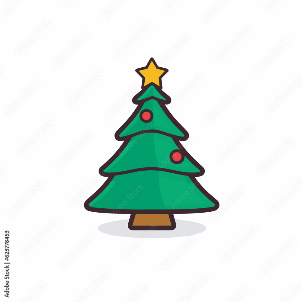 Vector of a flat icon of a green Christmas tree with a star on top Vector of a flat icon of a green Christmas tree with a star on top