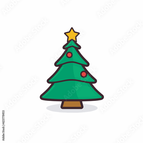 Vector of a flat icon of a green Christmas tree with a star on top