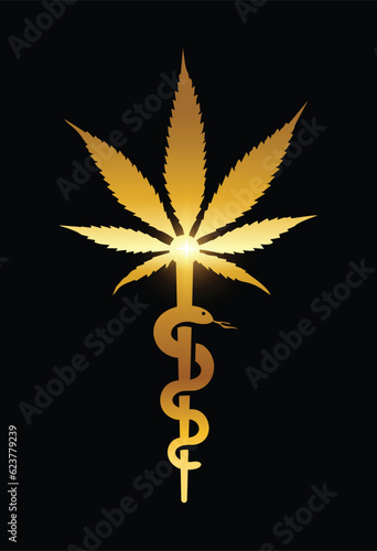 A Vector Illustration of Golden Weed Logo Vector Illustration in black background with gold shine effect