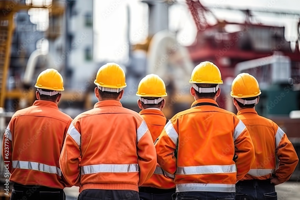 group of men discussing construction engineer wearing full ppe standing looking at construction site group of men discussing construction engineer wearing full ppe standing looking at construction site