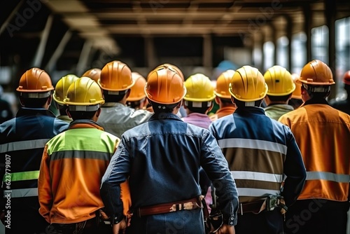 group of men discussing construction engineer wearing full ppe standing looking at construction site
