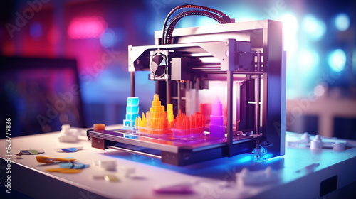 Artistic image of 3D printing process against a colorful backdrop © Saran