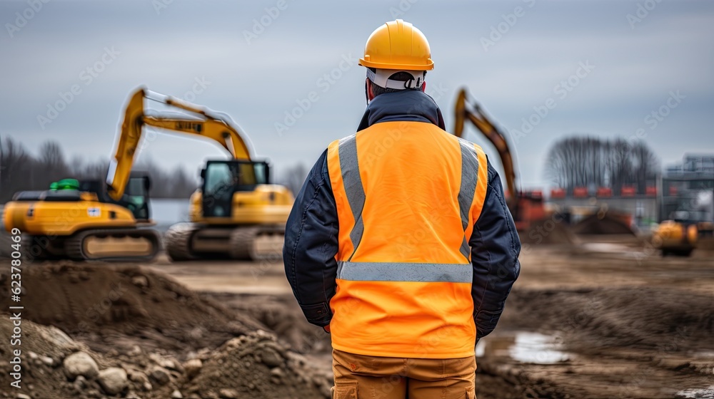a men construction engineer wearing full ppe standing looking at construction site a men construction engineer wearing full ppe standing looking at construction site