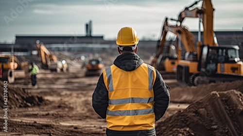 a men construction engineer wearing full ppe standing looking at construction site © Media Srock