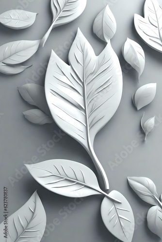 3d white paper leaves , light gray background, 3d style (AI-generated fictional illustration) 